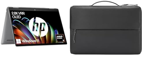 HP Envy x360 2-in-1 Laptop, 14 Zoll 2.8K OLED Touch Display, AMD Ryzen 5 8640HS (16MB Cache), 16GB LPDDR5-SDRAM, 512 GB SSD, QWERTZ Tastatur, Windows 11 Home, Silber mit HP Sports Sleeve Laptophülle