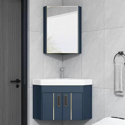 HXYhydrypd Mueble Baño con Lavabo, Conjunto de Lavabo de Tocador con Armario de Espejo de Esquina, Muebles de Baño con Lavabo para Espacios Pequeños(48cm/18.9in)