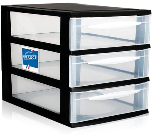 Schubladenbox A4 Schubladenschrank Kunststoff Schreibtisch Organizer mit 3 transparenten Schubladen Aufbewahrungsturm (5,45L Schubladen)