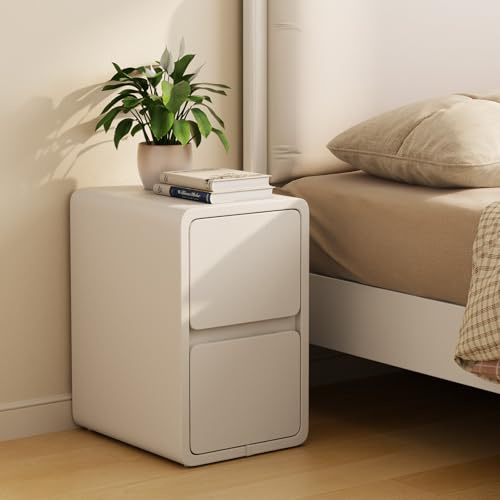 AQIMUELE Nachttisch, Schmal, Beistelltisch mit 2 Schubladen, Narrow Nightstand, Installationfrei, Kunstleder, für Schlafzimmer, Wohnzimmer, Breite 30 cm (weiß)