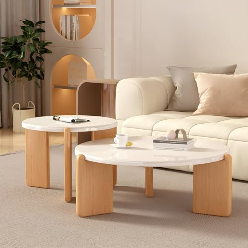 SOUWOFS Satztisch, Runder Couchtisch, 2Er-Set, Moderner Couchtisch Aus Holz, Satztische, Moderne Luxus-Beistelltische, Akzent-Beistelltisch Für Wohnzimmer, Schlafzimmer, Wohnung (Durchmesser 70+50CM)