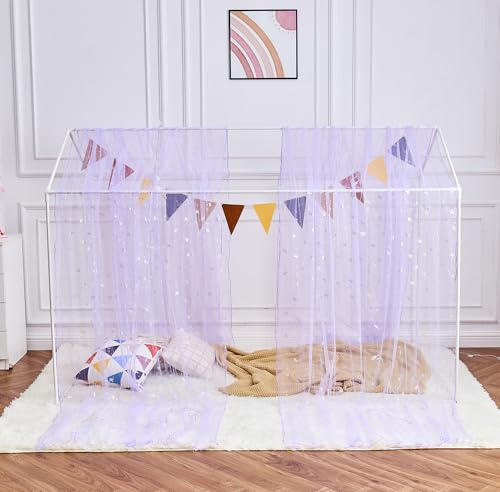 WANFASO Betthimmel-Vorhänge mit Lichtern, Prinzessinnen-Betthimmel für Mädchen, Kinderzimmer, durchsichtig, Doppelbetthimmel, Vorhänge, Schal (2 Paneele)