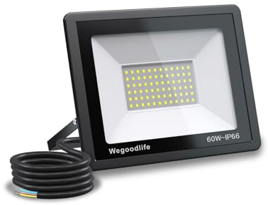 Wegoodlife 60W Focos LED Exterior, Super Brillante 6000LM Foco Proyector LED, 6500K Blanco Frío Lampara de Seguridad, IP65 Impermeable, Floodlight para Garaje, Jardín, Patio, Terraza, Fábrica, Taller