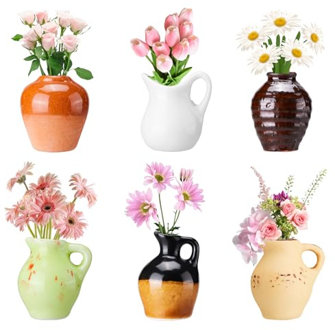 Yifugad Cute Mini Ceramic Vase Magnets for Fridge, Funny Plant Tiny Vase Cute Fridge Magnets for Refrigerator Decoration Kitchen Locker Office, Bouquet not Included (6Pcs Yellow)