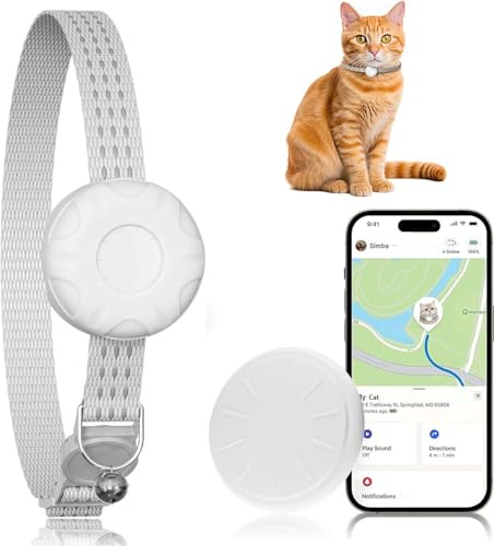 ZFSJTAG Cat Tracker, MINI GPS Tracker for Cats, No Monthly Fee Pet Tracker Compatible with Apple Find My App(Only iOS), Real-Time Tracking, Smart Alerts, Up to 1-Year Battery