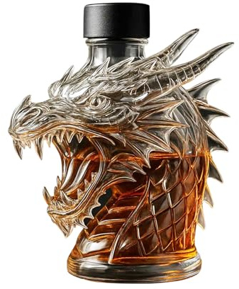 Dragon Whiskey Decanter, Glass Liquor Bottle, Men Fierce Novelty Alcohol Dispenser, Stopper Cool Home Bar Display Beer Tasting Gift for Father's Day Wedding Bachelor Party
