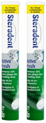 Steradent Active Fresh Denture Cleaning Tablets 30 - Daily Denture Cleaning Bundle Tablets, Pack of 2