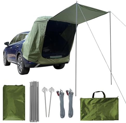 RATSTONE Universell Bilbagagehylltält för SUV, med Myggnät Bakre Tält Vattentätt Regn Och UV med Stångstöd, Tillbehör Ingår, Lämplig för Camping Och Äventyr Utomhus (Grön)