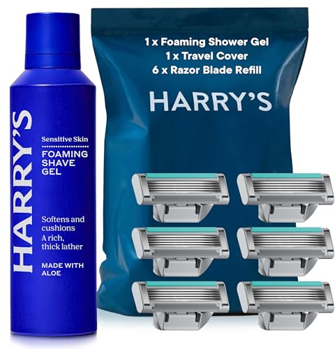 Harry's Plus Razor Blades Refill and Foaming Shave Gel, (6) Refills with Precision Trimmer, 60ml Foaming Shave Gel - Blades Compatible with 'Harry's Plus'