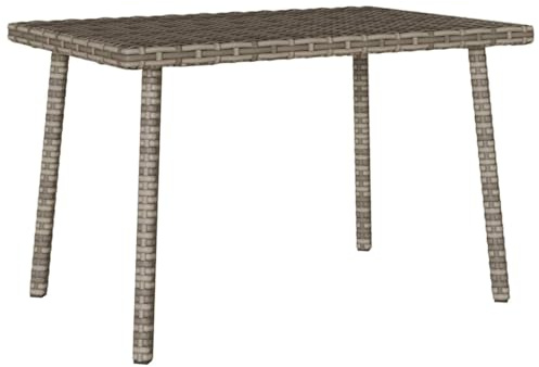 HaoChrymec Garten-Couchtisch mit PE-Rattan, Rechteckig, Robuste Tischplatte, Loungetisch Outdoor, Beistelltisch Garten, Kleiner Couchtisch, Grau, 60x40x37 cm