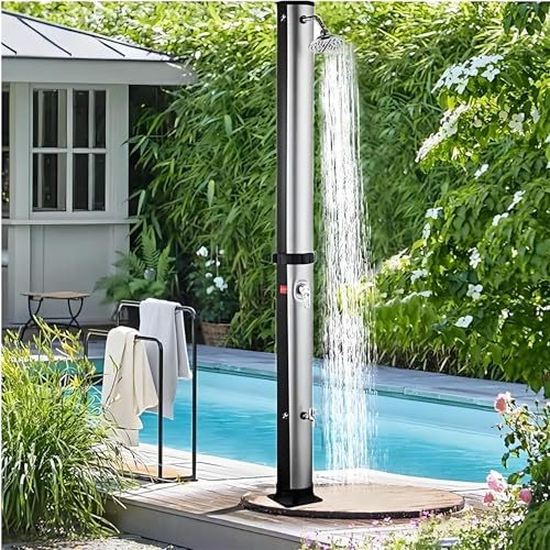 GYQSSD Douche Solaire Chauffante 38 litres, Douche Extérieure Portable avec Pommeau Pivotant, Réglage De l'eau Chaude Et Froide, Idéale pour Le Camping, La Piscine Et La Maison De Plage Silver