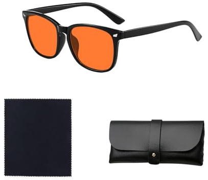 Sylkeov Gafas Luz Azul Anti, Gafas Bloqueadoras de Luz Azul para Ordenador y Gaming, Protección Ocular para Reducir Fatiga Visual, Lentes Naranjas con Estuche, Ideal para Hombres y Mujeres