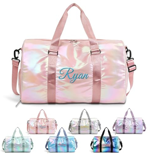 Sac de Sport personnalisé, Sac de Sport brodé personnalisé avec nom ou Logo, Grand Sac de Voyage Week-End pour Femmes et Filles, Sac fourre-Tout de Danse Fitness pour Le Sport ou Les Voyages (Rose)