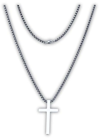 Lunara Atelier Titan Box Kette 3mm mit Kreuz Anhänger 42x24mm satin-matt, Halskette aus 100% purem TITAN, für Männer, hypoallergen, nickelfrei