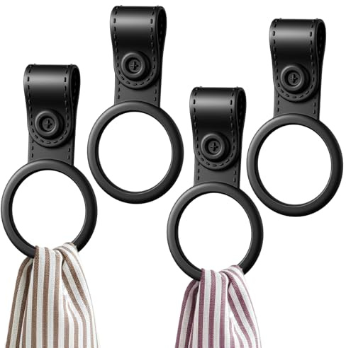 MBAIYO 4 Pack Silicone Kitchen Towel Holder - Adjustable Non-Slip Towel Clips for Oven Handle, Cabinet, Stove & Bathroom Rods Heat Resistant Dish Cloth Towels Clips Holder for Kitchen(Black)