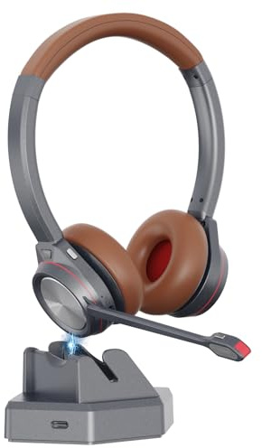 Beebang Bluetooth Headset mit Mikrofon, Wireless Headset mit Ladestation & USB Dongle für PC, 40 Stunden Sprechzeit Kabellos für Mac Computer Teams Zoom Laptop Büro Callcenter