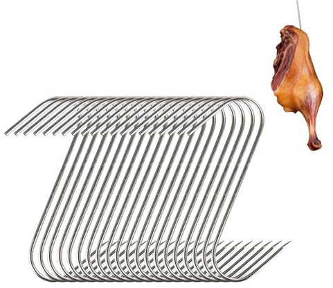 GZLANYA 20 PCS Stainless Steel Meat Hooks – 13cm Heavy Duty S-Shaped Butcher Hooks for Hanging Meat, Bacon, Sausage – Smoking Hooks for BBQ, Kitchen, Pantry.