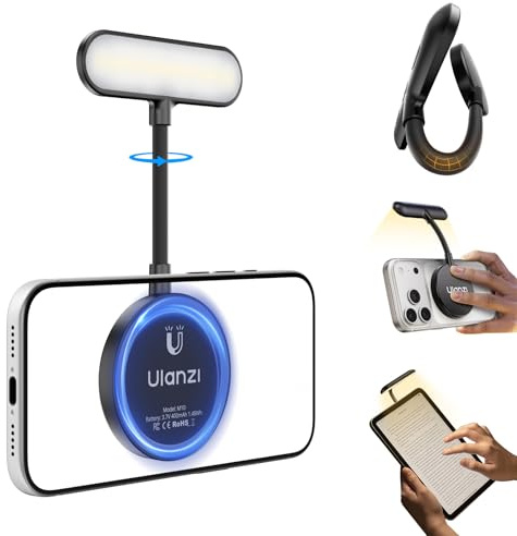 ULANZI M10 - Lámpara de lectura magnética con luz LED flexible para selfie, mini luz para teléfono móvil con 5 niveles de luz blanca cálida regulable como libro y luz de cámara para iPhone/Android