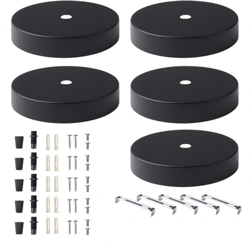 Voyoo 5pcs Rosetta a Soffitto, Plafoniera in Metallo Nero Kit Baldacchino con Elementi di Fissaggio per Cucina, Soggiorno, Corridoio, Ristoranti, Hotel, Librerie