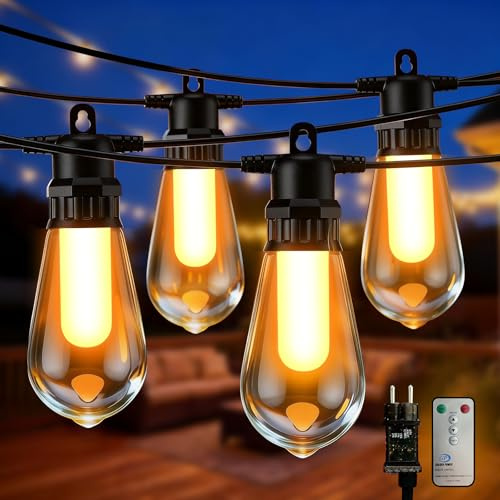 Ewikin Lichterkette Außen Strom, 13M Outdoor Lichterkette mit Fernbedienung 20 ST48 LED-Lichterketten Glühbirnen Wetterfest Gartenbeleuchtung für Pavillon Balkon Terrasse Camping Hochzeiten Party
