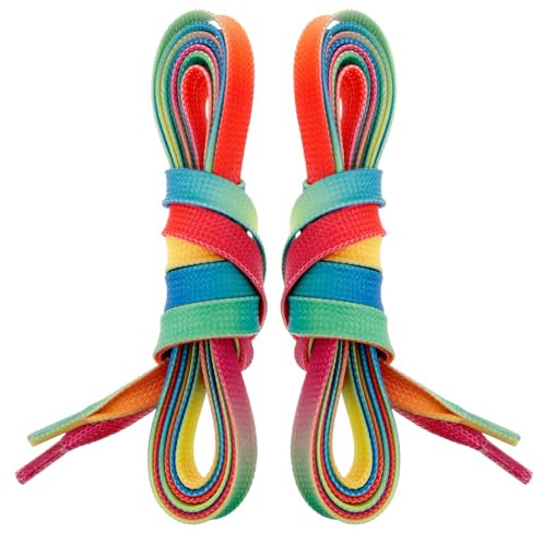 PACKOVE Lacets Cirés Longs pour Patins de Hockey sur Glace roulettes, Lacets Plats en Polyester Résistants à L’Usure, Couleur Arc-en-Ciel Dégradé, 243 Cm, pour Remplacement et Usage