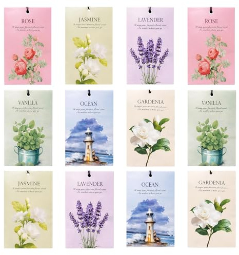 Wardrobe Fresheners, Wardrobe Air Freshener, Wardrobe Freshener, Scented Sachets for Wardrobes and Drawers, Wardrobe Air Freshener for Clothes, Drawer Scented Sachets, 12 Pieces with 6 Varied Scents