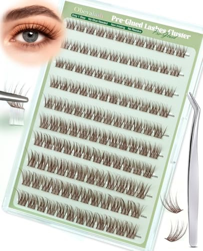 Obeyalash Bruna & Svarta Självhäftande Fransarkluster Press-On Fransarkluster C Curl 8mm 10mm 12mm 14mm Förlimmade Bruna Franarförlängningar DIY med Pincett (G-JTQQ)