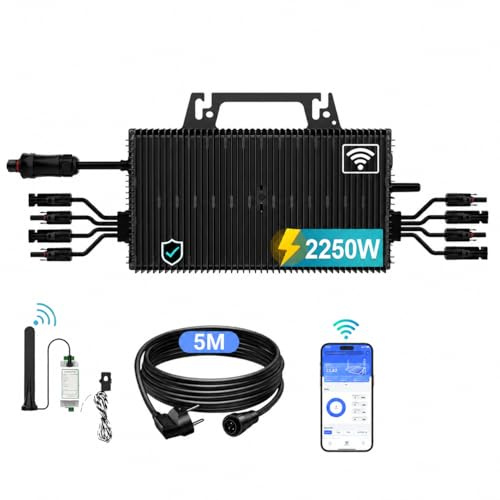 Mikro Wechselrichter 2250W 4 MPPT WLAN Nulleinspeisung | PV Wechselrichter für Balkonkraftwerk, IP67 wasserdicht, Plug & Play, 5 m AC-Kabel, App-Steuerung