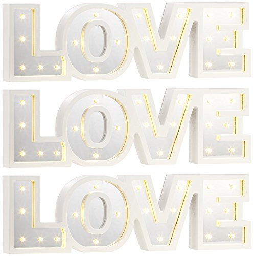 Lunartec LED Wanddeko: LED-Schriftzug LOVE aus Holz & Spiegeln mit Timer, 3er-Set (Deko-Schriftzüge, Wanddeko Schriftzüge)