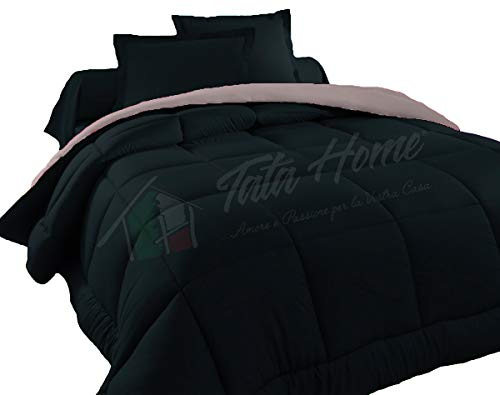Tata Home Judit Trapunta Tinta Unita Duble Face Invernale Imbottita 350 gr/mq 100% Morbida Microfibra di Poliestere Misura 2 Piazze Letto Matrimoniale 260x260 cm Colore Nero Grigio