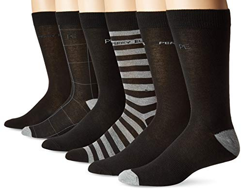 Perry Ellis Men's Portfolio Assorted 6 PK Casual Comfort Logo Socks, black 7-12