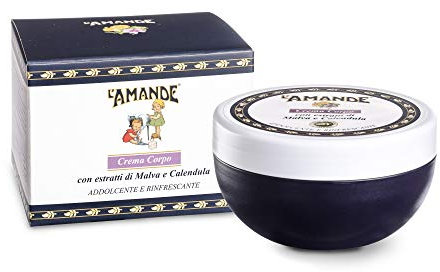 L'AMANDE - Crema Corpo Idratante Pelle Secca con Acido Ialuronico e Vitamina E, Antiossidante Delicata ed Emolliente, Crema Corpo Profumata Olio di Mandorle per Pelle Morbida, Malva e Calendula 200 ml