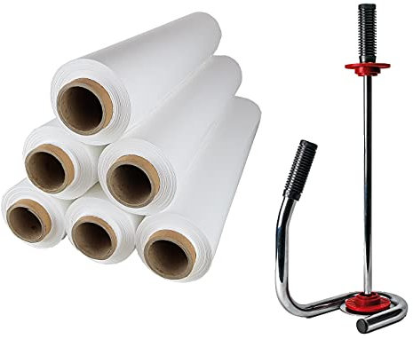 Profi Abroller Premium Chrome + 6 Rollen 2,5 kg Stretchfolie 23 my (Weiß)