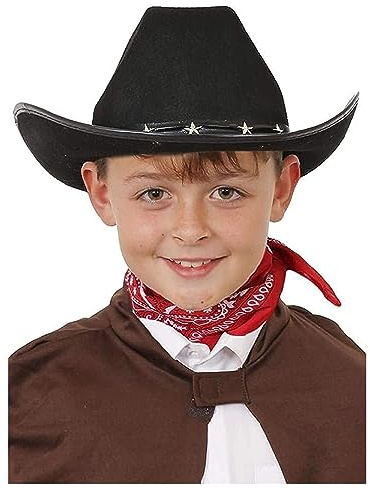 Cowboyhut für Kinder, Schwarz, Nieten, 12 Stück, schwarze Kuhhut mit silbernen Sternnieten, Sheriff, Cowgirl, Western-Kostüm-Zubehör