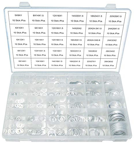 Assortimento di guarnizioni in alluminio, rondelle piatte, guarnizione per lo scarico dell'olio, guarnizione a O in alluminio, set da 300 pezzi, M5-M28