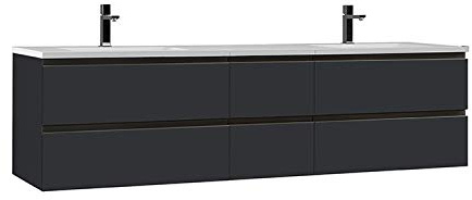 StoneArt Badmöbel Set mit Mineralguss Waschbecken und Unterschrank Waschtisch als Einzel- oder Doppelwaschbecken mit Unterschrank ohne Armaturen Monte Carlo MC-2000 dunkelgrau 200cm