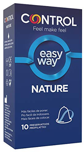 Control Preservativos Easy Way Nature - Caja de 10 Condones Más Fácil de Poner, Lubricados, Sexo Seguro. Disfruta de unos Preservativos con Ajuste Perfecto para una Relación Segura.