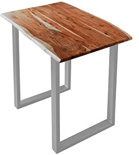SAM Bartisch Quebec, Stehtisch mit echter Baumkante, 160 x 85 cm, Küchentresen nussbaumfarben, U-Gestell aus Metall Silber