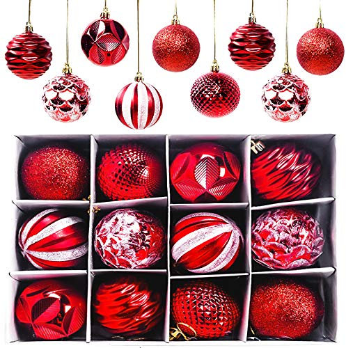 Gxhong Weihnachtskugeln, 12 Stück Christbaumkugeln Weihnachtskugel, Weihnachtsbaumschmuck Matt Glänzend Glitzernd Christbaumkugel ∅ 6CM, Rot