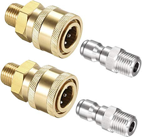 sourcing map Garden Hose Brass Quick Connect Set Fittings G1/4 Male Thread Water Hose Connectors Pressure Washer Adapter Quick Disconnect Kit, 2 Sets