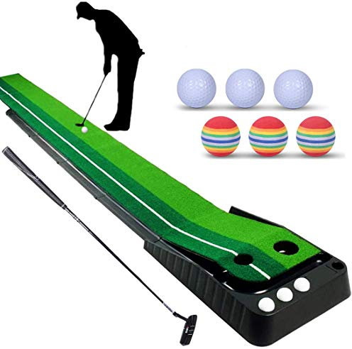 YINGJEE Profi Golf Puttingmatte mit Tragbarer Übungsmatte - Mini Putting Green für Zuhause, Büro und Gym - Inkl. Putter und 6 Bälle