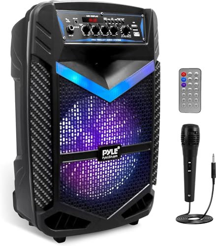 Pyle Speaker Bluetooth Portatile da 600 Watt con Subwoofer da 25,4 cm, Tweeter da 2,54 cm, Funzione di Registrazione, Ingresso Microfono, Luci da Festa, USB/SD, Radio