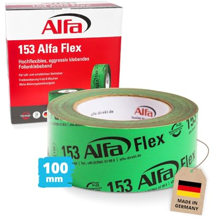 Alfa Flex Folienklebeband 100 mm x 25 m Dampfsperre Klebeband Dachfolie | Profi Qualität – Hochleistungsklebeband für Dampfsperren, Dachfolien und OSB-Platten, dauerhaftes & luftdichtes verkleben