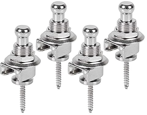 Mesee 4 x Gitarrengurt-Schlösser, rutschfeste Sicherheits-Bass-Straplocks, Schnellverschluss, Verriegelungsknopf-Halter für akustische E-Gitarre, Bass-Ukulele – Silber