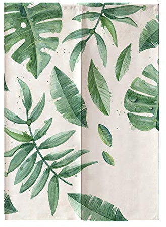Tomotato Japanese Noren Green Leaves Curtain Door Hanging in Polyester for Kitchen Living Room Bedroom Decoration, 33.5 x 47.2 inch