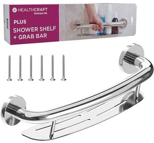 HEALTHCRAFT Plus Shampooablage und Haltegriff, 40,6 cm, ADA-Sicherheit, poliertes Chrom | Integriertes Shampoo-Regal, verdeckte Schrauben, kein separates Regal erforderlich