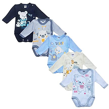 MEA BABY Unisex baby body med långa ärmar och tryck, 5-pack. Baby body pojkar Baby body flickor (74, pojkar 3)