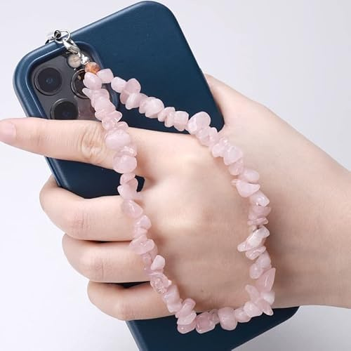 PTNKUIIY Handykette Bunt Handyanhänger, Gradient Natürlicher Kristallstein Kies Handykette Perlen Kette Telefon Lanyard Handy Charm Telefonkette Handyschmuck Handschlaufe Anhänger Kette Für Frauen