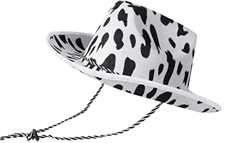 Geagodelia Filz Cowboyhut Damen Flauschig mit Federn Krempe Tiara Cowgirl Kostüm Hut Erwachsene Halloween Kostüme Karneval Partyhut (Kuhmuster, Einheitsgröße)