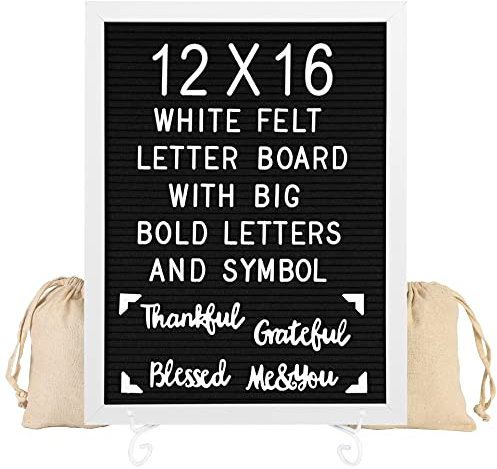 G GAMIT Tablero de letras con marco blanco de 12 x 16 pulgadas, tablero de fieltro para anuncios de bebé con letras grandes, tablero de letras grande y tablero de mensajes con soporte y bolsa de lona